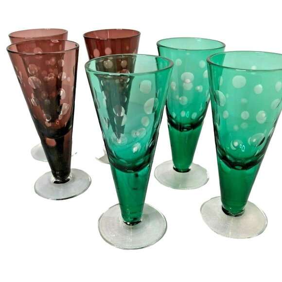 Set of 6 Aperitif Glasses Red & Green Party Christmas Classy Retro - Picture 4 of 5